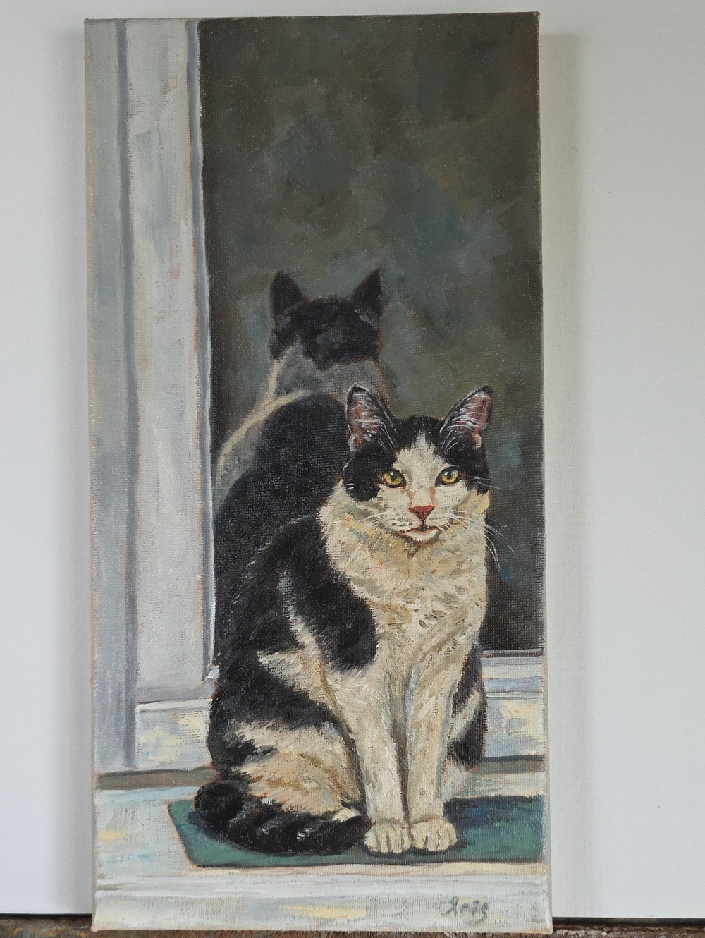 Abstract oil Painting cute Tuxedo cat